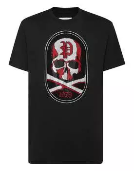 Футболка с круглым вырезом SS с нашивкой Skull&Bones PHILIPP PLEIN, черный
