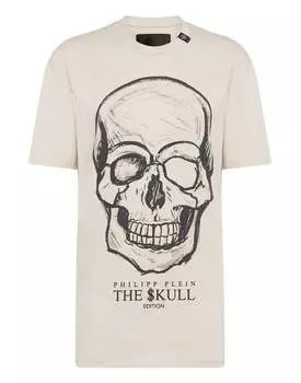 Футболка с круглым вырезом SS с принтом Череп PHILIPP PLEIN, бежевый
