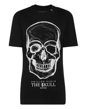 Футболка с круглым вырезом SS с принтом Череп PHILIPP PLEIN, черный