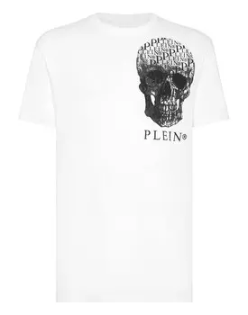 Футболка с круглым вырезом SS Skull and Plein с кристаллами Philipp Plein, белый