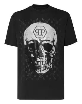 Футболка с круглым вырезом SS Skull and Plein с кристаллами Philipp Plein, черный