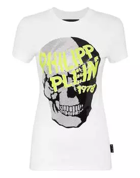 Футболка с круглым вырезом SS Skull strass PHILIPP PLEIN, белый