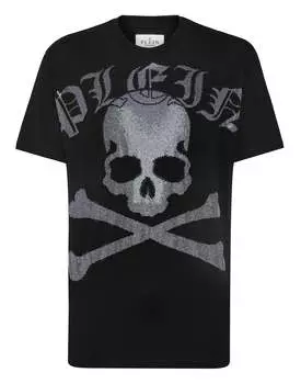 Футболка с круглым вырезом SS со стразами Gothic Plein Strass PHILIPP PLEIN, черный/темно-синий