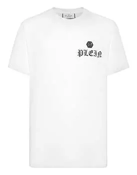 Футболка с круглым вырезом SS со стразами Skull&Bones PHILIPP PLEIN, белый