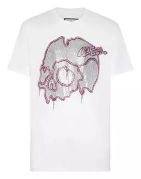 Футболка с круглым вырезом SS со стразами Dripping Skull PHILIPP PLEIN, белый
