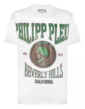 Футболка с круглым вырезом SS со стразами PHILIPP PLEIN, белый