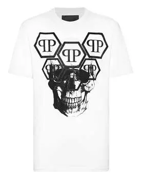 Футболка с круглым вырезом SS Stones Skull PHILIPP PLEIN, белый