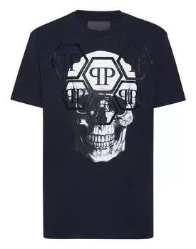 Футболка с круглым вырезом SS Stones Skull PHILIPP PLEIN, темно-синий