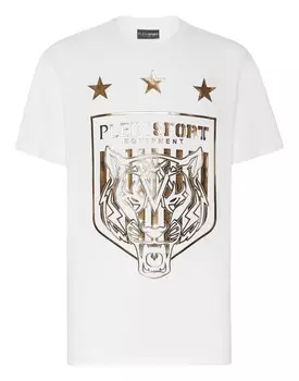 Футболка с круглым вырезом SS Tiger Crest Edition Plein Sport, цвет White+Gold