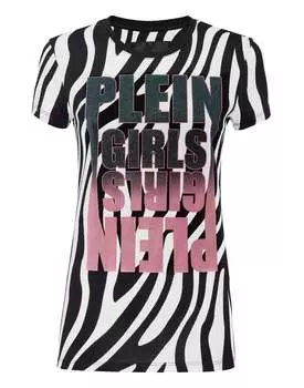 Футболка с круглым вырезом SS Zebra PHILIPP PLEIN, черный/белый