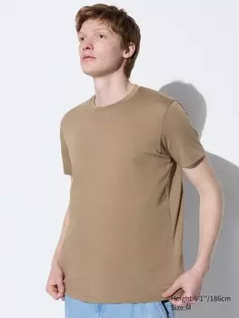 Футболка с круглым вырезом сухого цвета Uniqlo, коричневый