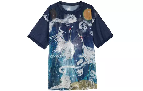 Футболка с круглым вырезом, свободный крой, с короткими рукавами, женская JK&JS, Navy Blue Crane