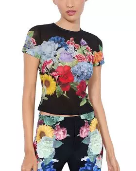 Футболка с круглым вырезом Tess из сетчатой ткани Alice and Olivia, серый