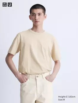 Футболка с круглым вырезом Uniqlo, бежевый