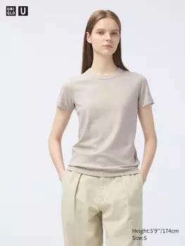 Футболка с круглым вырезом Uniqlo, бежевый