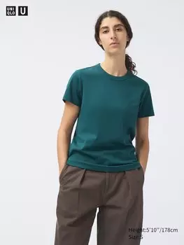 Футболка с круглым вырезом Uniqlo, зеленый