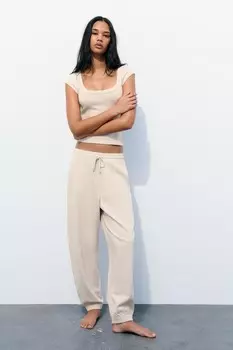 Футболка с круглым вырезом в ребре ZARA, камень