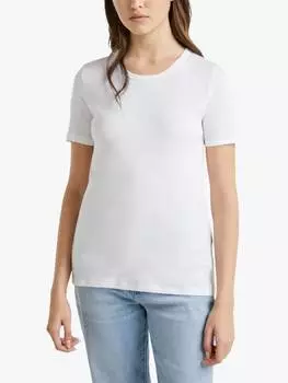 Футболка с круглым вырезом в тонкую рубчатую полоску Benetton, цвет Optical White