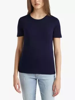 Футболка с круглым вырезом в тонкую рубчатую полоску Benetton, цвет Night Blue