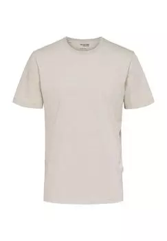 Футболка с круглым вырезом, заниженная линия плеча, мужская SELECTED, цвет Desert