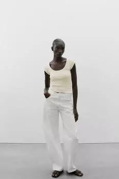 Футболка с круглым вырезом ZARA, цвет Butter