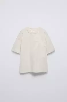 Футболка с кружевной аппликацией ZARA, экрю