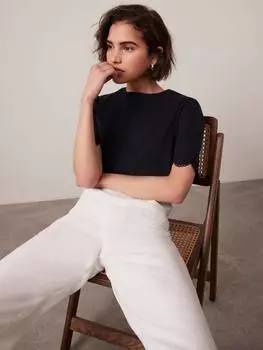 Футболка с кружевной отделкой на рукавах Mint Velvet, цвет Blue Navy