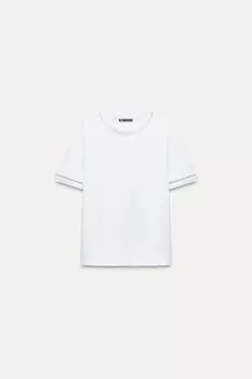 Футболка с кружевной отделкой ZARA, белый