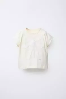 Футболка с кружевным бантом ZARA, экрю