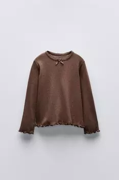 Футболка с кружевным бантом ZARA, цвет chocolate