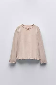 Футболка с кружевным бантом ZARA, цвет stone