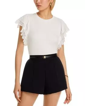 Футболка с кружевными рукавами Crewneck T Tahari, белый