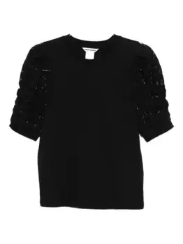 Футболка с кружевными вставками и рукавами-буфами DKNY, черный