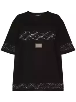 Футболка с кружевом и короткими рукавами DOLCE & GABBANA, черный