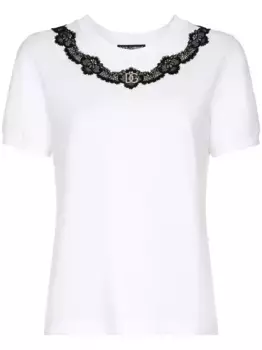 Футболка с кружевом и логотипом DG DOLCE & GABBANA, белый