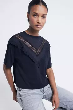 Футболка с кружевом «шеврон» River Island, черный