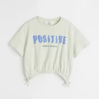 Футболка с кулиской H&M Positive energy always, светло-зеленый