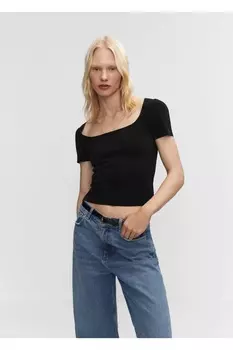 Футболка с квадратным вырезом Mango, черный