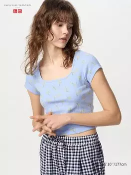 Футболка с квадратным вырезом «Пуантель» Uniqlo, синий