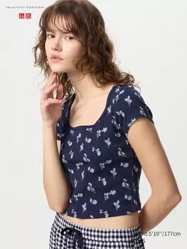 Футболка с квадратным вырезом «Пуантель» Uniqlo, синий