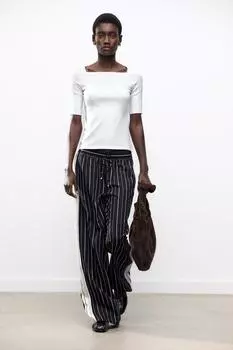 Футболка с квадратным вырезом ZARA, белый