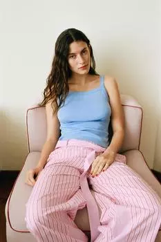 Футболка с квадратным вырезом ZARA, светло-синий