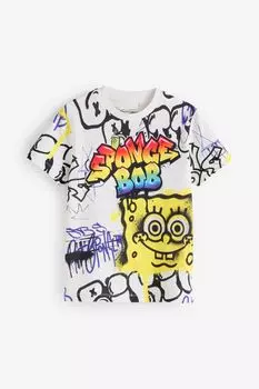 Футболка с квадратными штанами Licensed Sponge Bob (3–16 лет) Next, белый