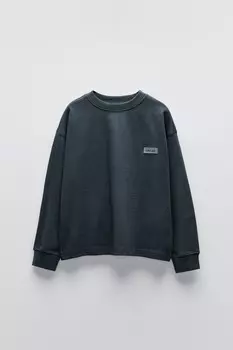 Футболка с лейблом из тяжелого джерси ZARA, сине-серый