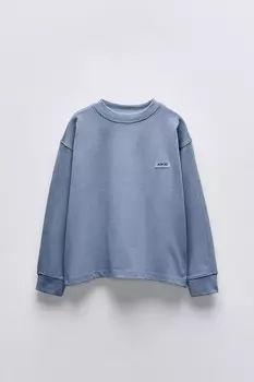 Футболка с лейблом из тяжелого джерси ZARA, средне-синий