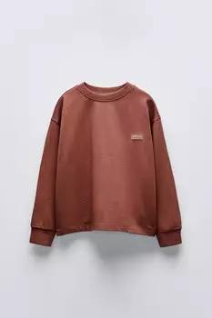 Футболка с лейблом из тяжелого джерси ZARA, цвет chocolate