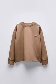 Футболка с лейблом из тяжелого джерси ZARA, коричневый/серо-коричневый