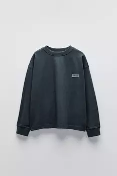 Футболка с лейблом из тяжелого джерси ZARA, сине-серый