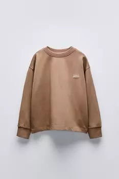 Футболка с лейблом из тяжелого джерси ZARA, коричневый/серо-коричневый