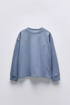 Футболка с лейблом из тяжелого джерси ZARA, средне-синий